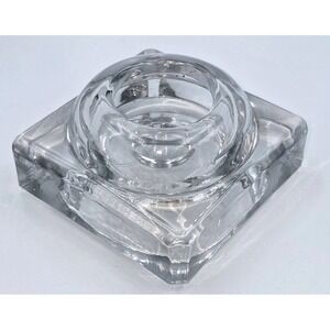 Vintage‎ Inkwell Solid Clear Square Glass Desk Accessory Paperweight Art Deco
